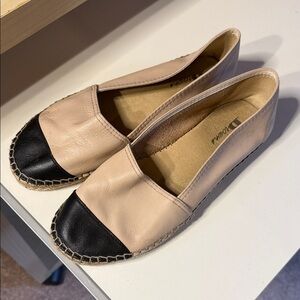 Two-Tone Pink and Black Leather Espadrille Flats